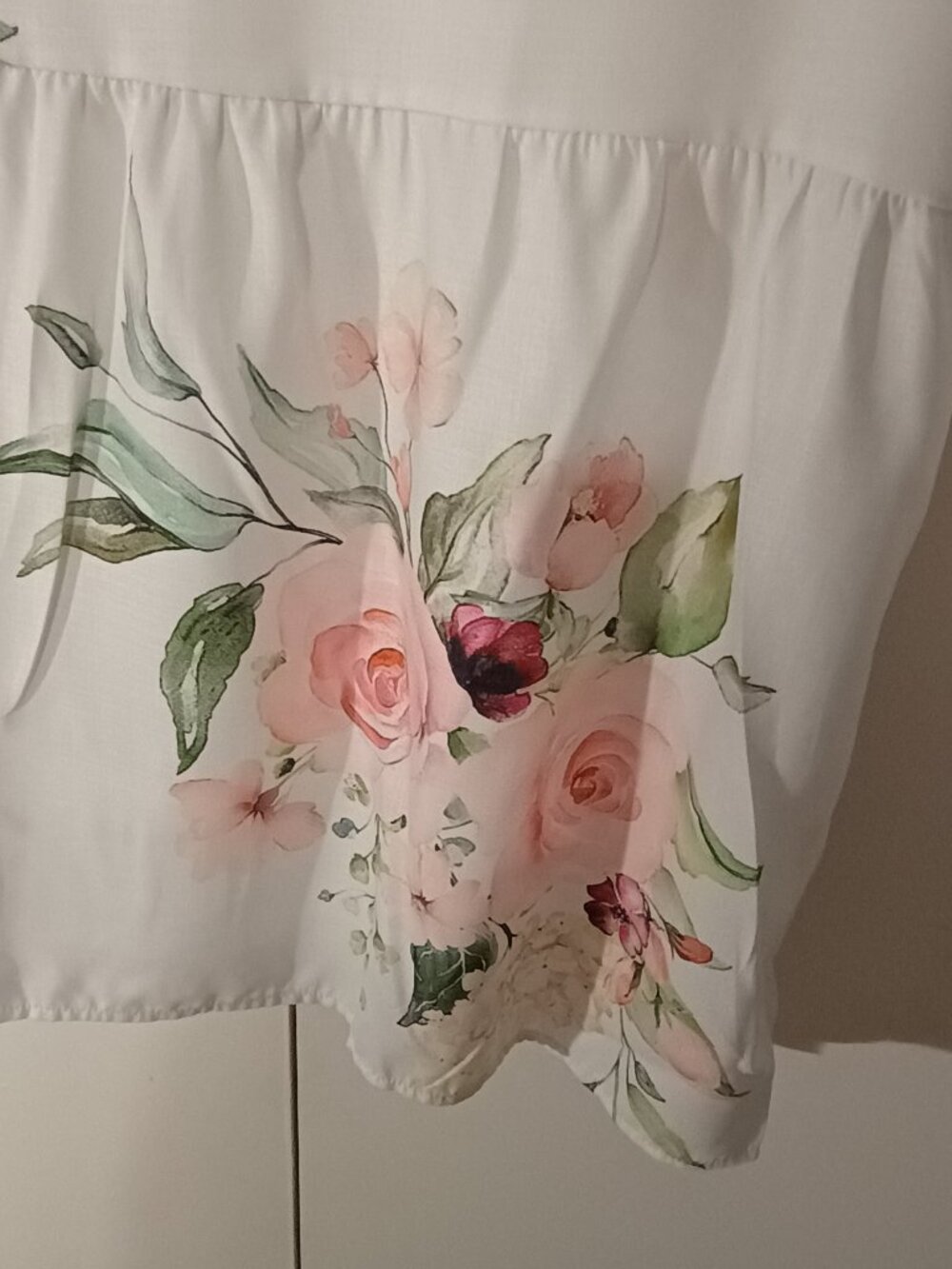 White Floral Babydoll Blouse 2XL 3/4 Sleeve Peplum Top Cottagecore Romantic Top - Picture 5 of 7